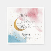 月の赤ちゃんシャワーの上に夢想的なブルーピンクの金ゴールド スタンダードカクテルナプキン (正面)