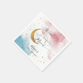 月の赤ちゃんシャワーの上に夢想的なブルーピンクの金ゴールド スタンダードカクテルナプキン (角)