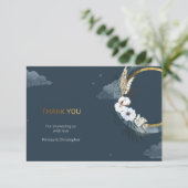 月の赤ちゃんシャワーの上に海軍と金ゴールドの箔 サンキューカード (スタンド正面)