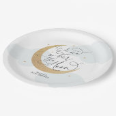 月の赤ちゃんシャワーの上に青 ペーパープレート (アングル)