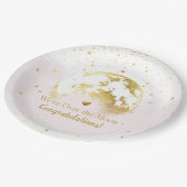 月の赤ちゃんシャワーの上のピンクと金ゴールド ペーパープレート (アングル)