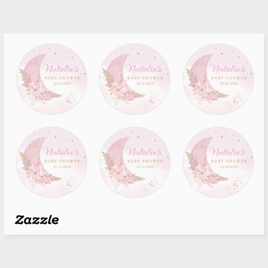 月の赤ちゃんシャワーの上のボホピンクの水色 ラウンドシール (シート)