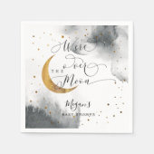 月の赤ちゃんシャワーの上の夢のような灰色の金ゴールド スタンダードカクテルナプキン (正面)