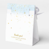 月の赤ちゃんシャワーの上の青と金ゴールド フェイバーボックス (裏面サイド)