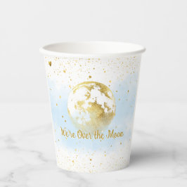 月の赤ちゃんシャワーの上の青と金ゴールド 紙コップ