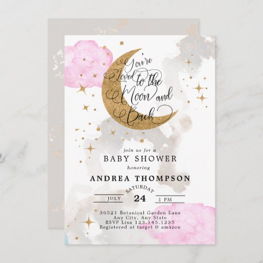 月の赤ちゃんシャワーの招待状 招待状 (正面/裏面)