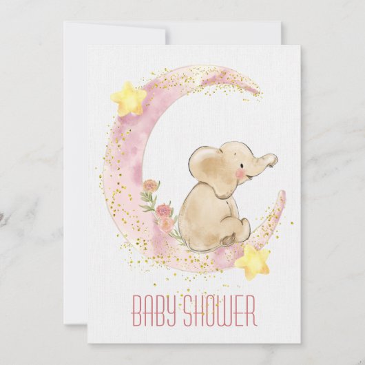 月の赤ちゃんシャワーの象 招待状 (正面)