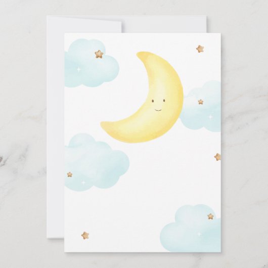 月の赤ちゃんシャワーを浴びるかわいいミニマル主義者 招待状 (裏面)