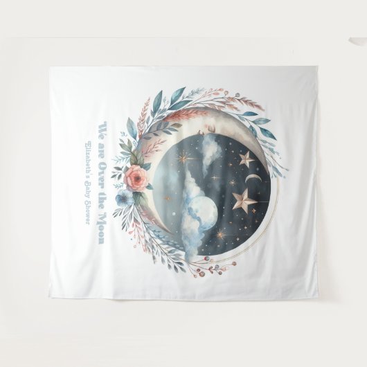 月の赤ちゃんシャワーを浴びる天月と星 タペストリー (正面(横))