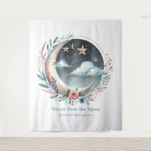 月の赤ちゃんシャワーを浴びる天月と星 タペストリー (正面)