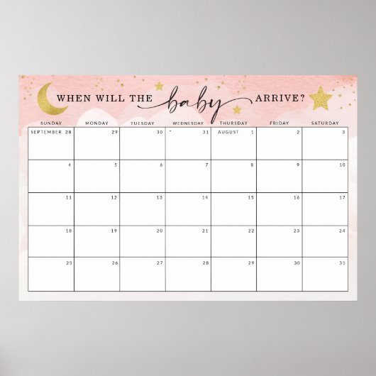 月の赤ちゃんシャワーゲームの締め切りを推測する ポスター (正面)