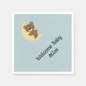 月の赤ちゃんシャワーナプキンの上にパーソナライズされたクマ スタンダードカクテルナプキン (正面)