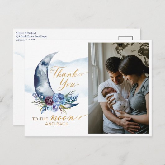 『月の赤ちゃんシャワー写真ありがとうハガキ』 ポストカード (正面/裏面)