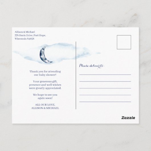 『月の赤ちゃんシャワー写真ありがとうハガキ』 ポストカード (裏面)