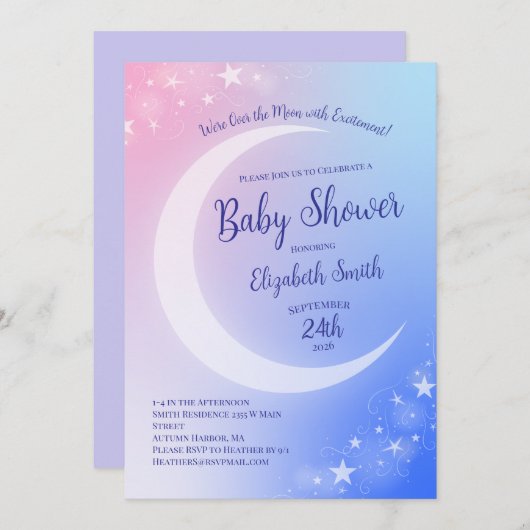 月の赤ちゃんシャワー越え 招待状 (正面/裏面)
