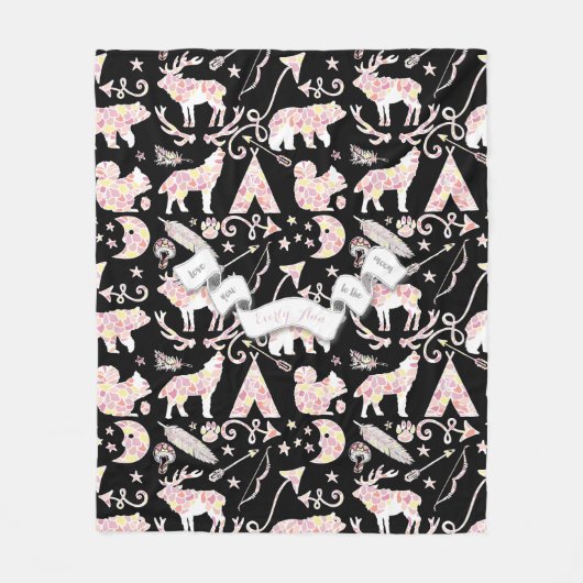 月の赤ちゃん女の子に愛する森の鹿のクマ フリースブランケット (正面)