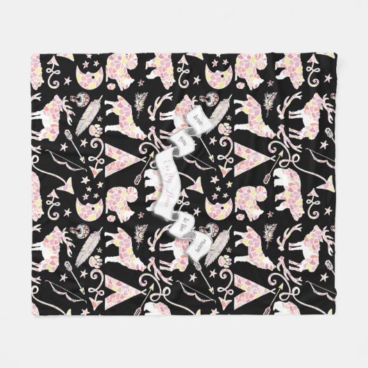 月の赤ちゃん女の子に愛する森の鹿のクマ フリースブランケット (正面(横))