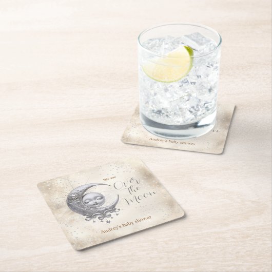 月の赤ちゃん男女兼用のシャワー スクエアペーパーコースター (インサイチュ)