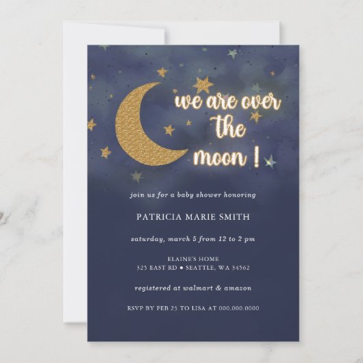 月の赤ちゃん男女兼用のシャワー 招待状 (正面)