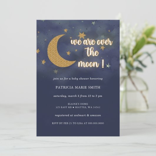 月の赤ちゃん男女兼用のシャワー 招待状 (スタンド正面)