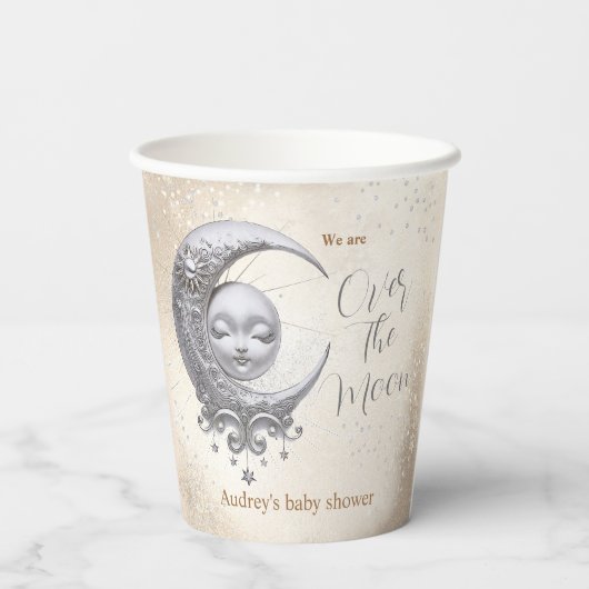 月の赤ちゃん男女兼用のシャワー 紙コップ (裏面)