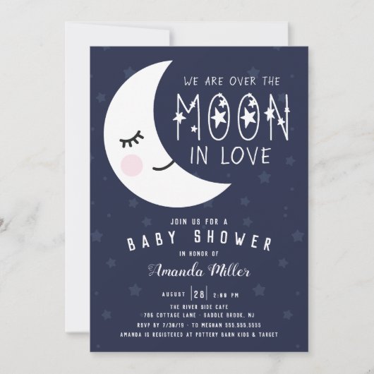 月の赤ん坊のシャワーの上で 招待状 (正面)