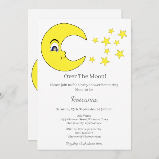 月の赤ん坊のシャワーの上で 招待状 (正面/裏面)