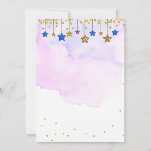 月の赤ん坊のシャワーの上に虹 招待状 (裏面)