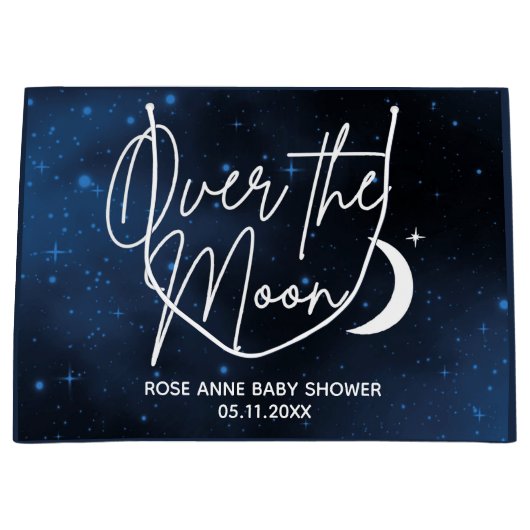 月の赤ん坊のシャワーの上パーソナライズされた ラージペーパーバッグ (正面)