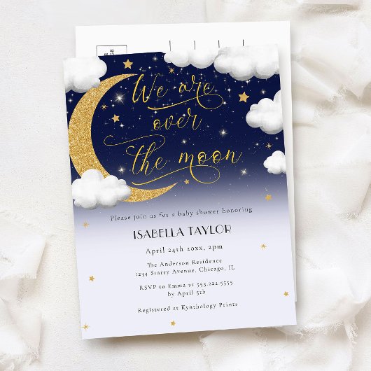 月の赤ん坊のシャワーを浴び男女兼用てかわいい インビテーションポストカード
