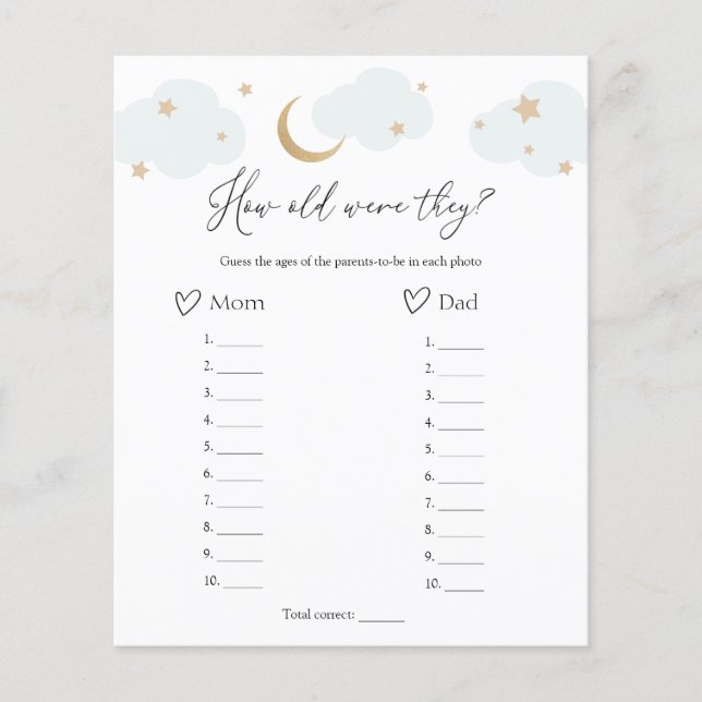 月の赤ん坊のシャワーゲームの上で何歳だった (正面)