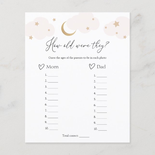 月の赤ん坊のシャワーゲームの上で何歳だった (正面)