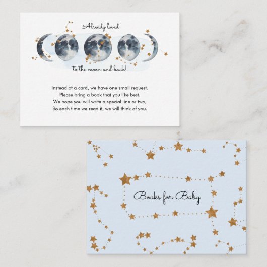 月の赤ん坊のシャワーブックリクエストへ エンクロージャーカード (正面/裏面)