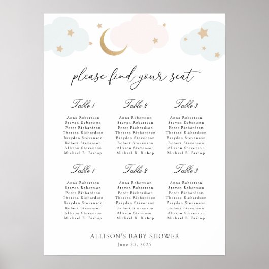 月の赤ん坊のシャワー座席表の上 ポスター (正面)