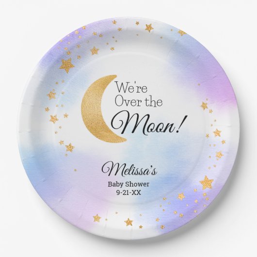 月の赤ん坊のシャワー男女兼用を夢見る ペーパープレート (正面)