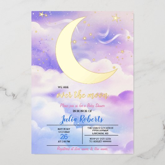 『月の赤ん坊シャワー』 箔招待状 (正面)