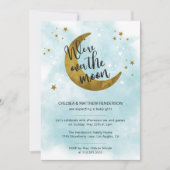 月の赤モダンん坊のシャワーを浴びる青い書道 招待状 (正面)