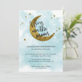 月の赤モダンん坊のシャワーを浴びる青い書道 招待状 (スタンド正面)