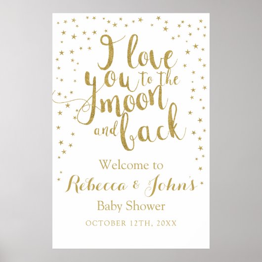 月の輝きに愛する金ゴールド歓迎サイン ポスター (正面)