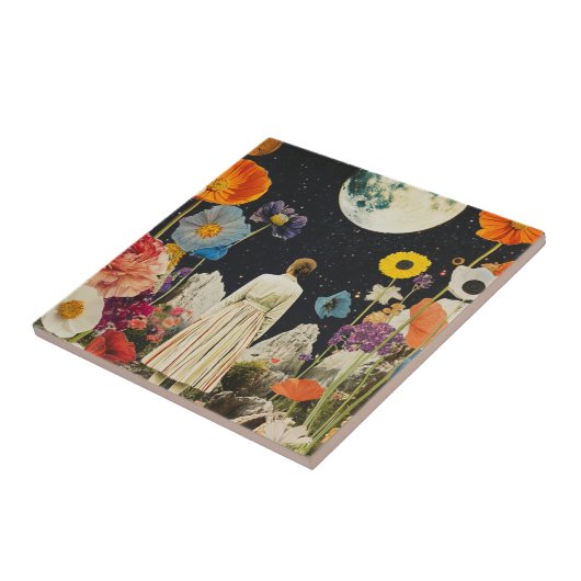 月の輝くエレガンス – 月のある女性のバックビュー3 タイル (側面)