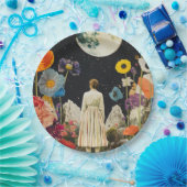 月の輝くエレガンス – 月のある女性のバックビュー3 ペーパープレート (パーティー)