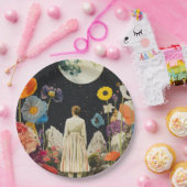 月の輝くエレガンス – 月のある女性のバックビュー3 ペーパープレート (パーティー)