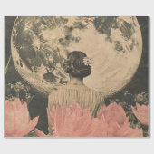 月の輝くエレガンス – 月のある女性のバックビュー ラッピングペーパー (フラット)