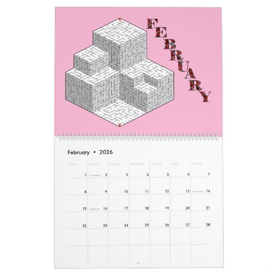 月の迷路 カレンダー (2月 2026)