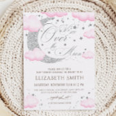 月の銀ピンクの赤ちゃんシャワーの上 招待状