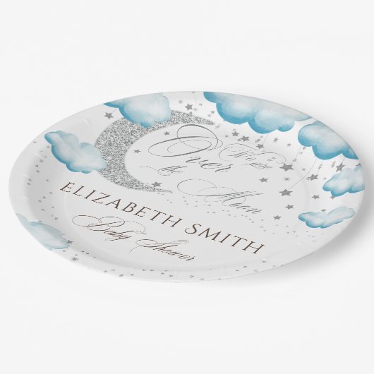 月の銀色の少年の赤ちゃんシャワー以上 ペーパープレート (アングル)