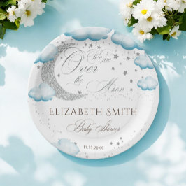 月の銀色の少年の赤ちゃんシャワー以上 ペーパープレート