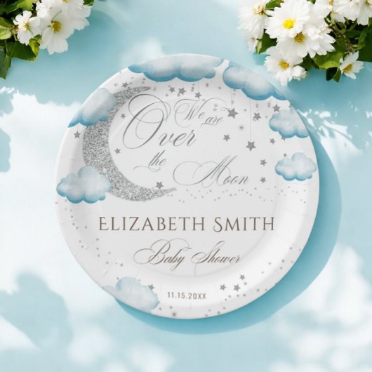 月の銀色の少年の赤ちゃんシャワー以上 ペーパープレート