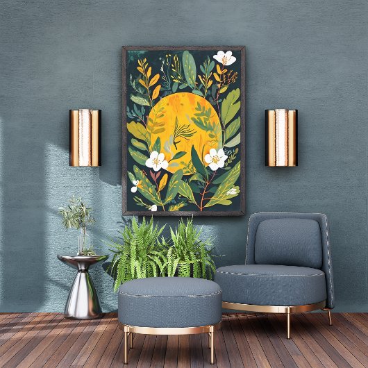 月の開花: Etherealの花とムーンアート フォトプリント