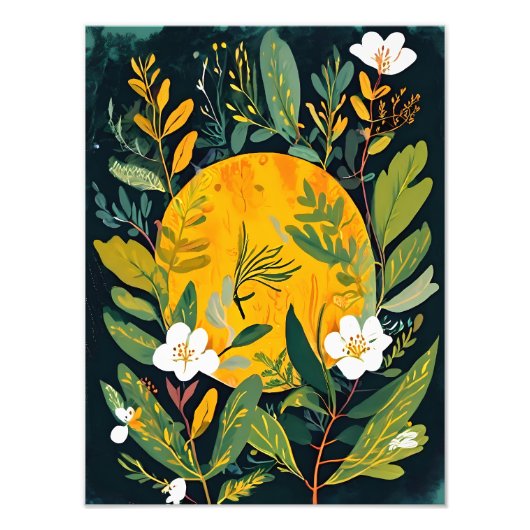 月の開花: Etherealの花とムーンアート フォトプリント (正面)